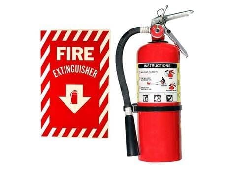 A Fire Extinguisher and a Sign
