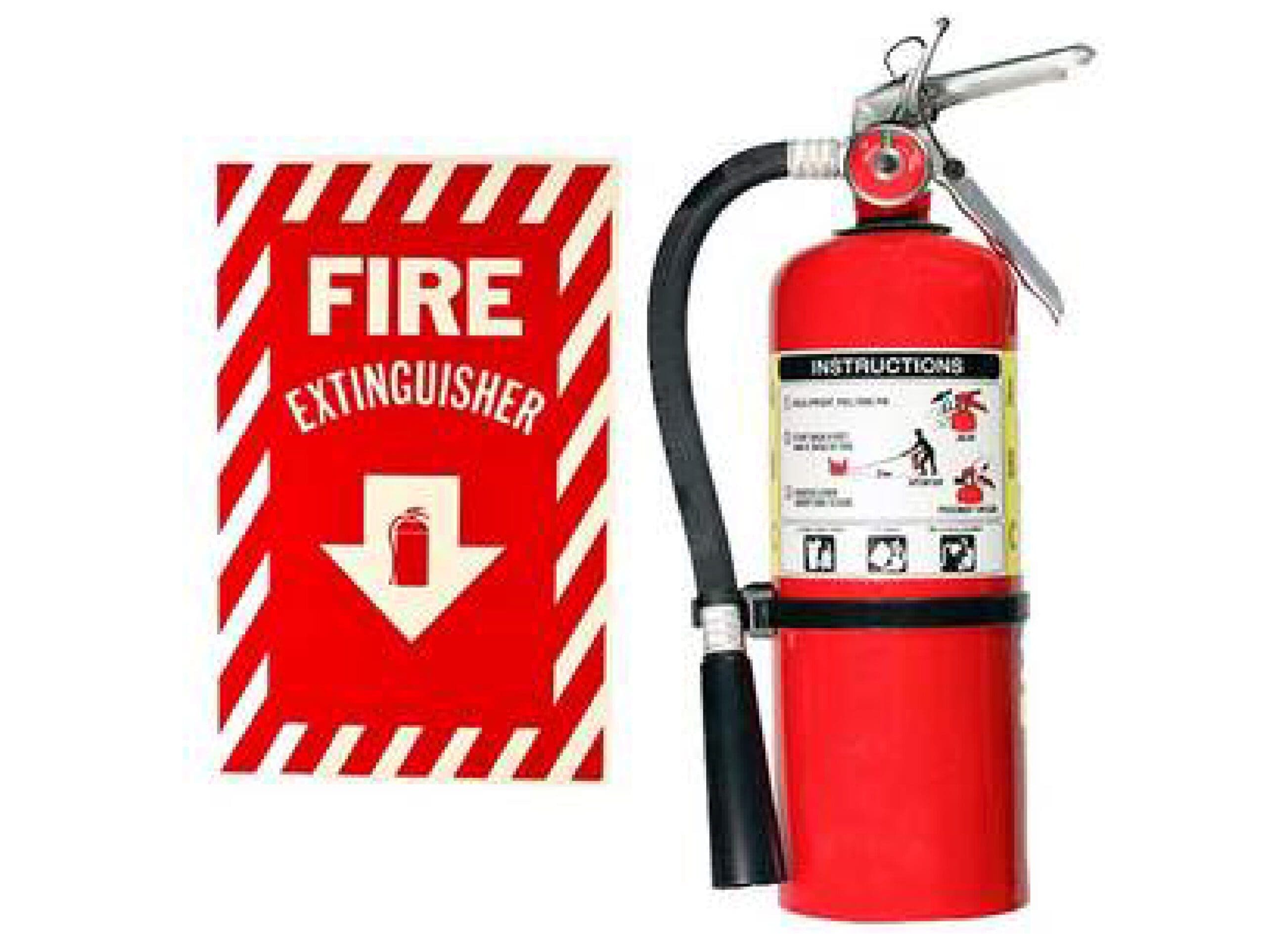 A Fire Extinguisher and a Sign